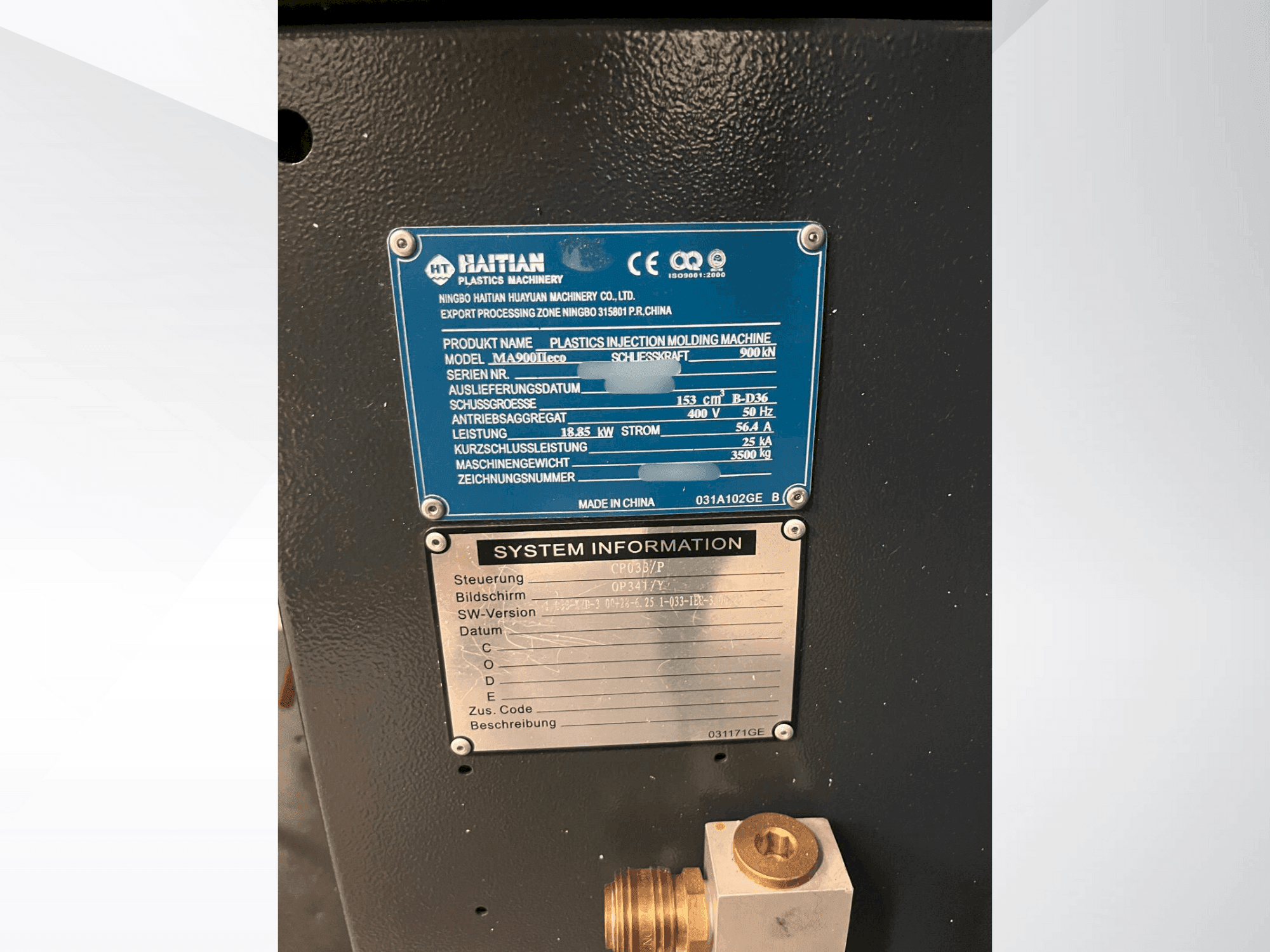 Placa de identificación de la máquina HAITIAN MA900 II eco